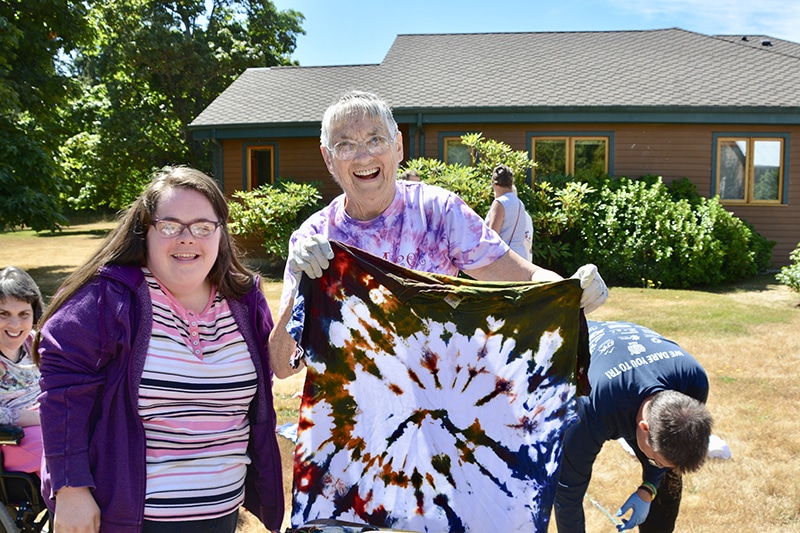 Katie and Elinor, proudly show off tie-dying